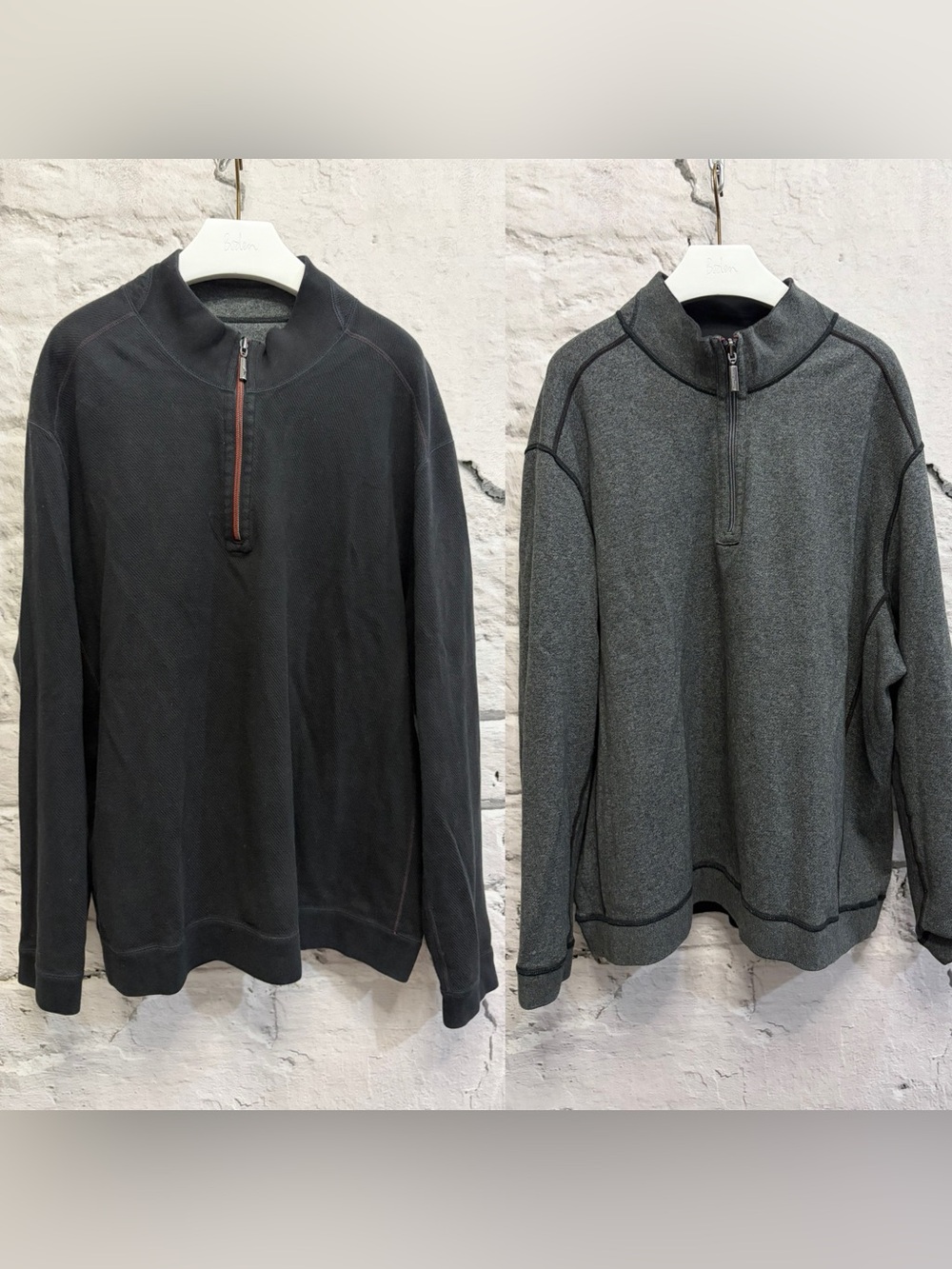 Tommy Bahama 1/4 Zip Reversible Sweater Jacket 3XL Black Grey 100% Cotton
